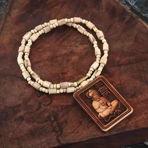 Original & Natural Wood Tulsi Kanthi Mala With Hanuman ji Locket Pendant (Pack of 2)